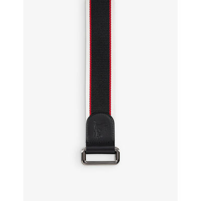 Shop Christian Louboutin Men's Black Stripe-embellished Canvas And Leather Belt