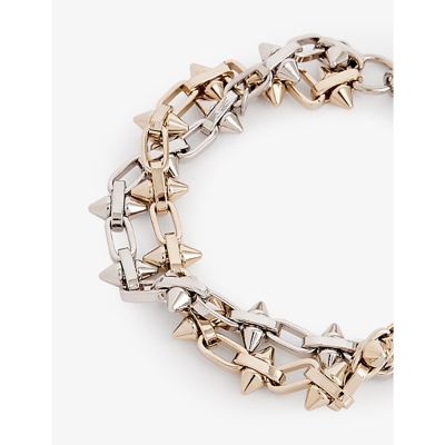 Shop Justine Clenquet Womens Gold & Palladium Nomi Stud-embellished Brass Bracelet
