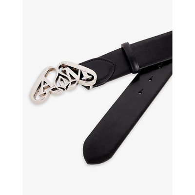 Shop Alexander Mcqueen Women's Black Logo-buckle Leather Belt