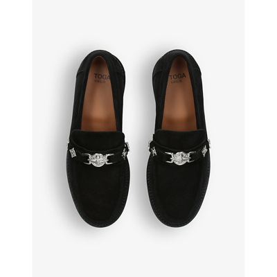 Shop Toga Virilis Mens Black Hardware-embellished Suede Loafers