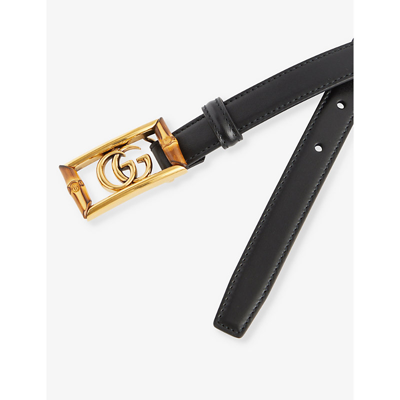 Shop Gucci Women's Black Square Logo-buckle Leather Belt