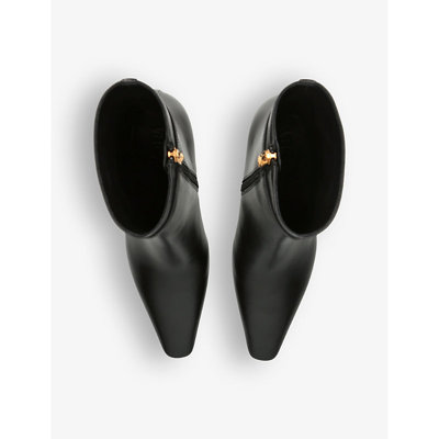 Versace Leather Booties With Logoed Strap And Stiletto Heel 9cm In Black