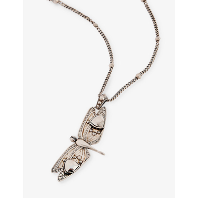 Shop Alexander Mcqueen Dragonfly Brass Pendant Necklace In Silver