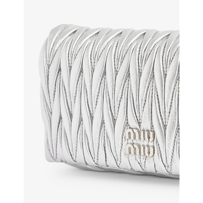 Shop Miu Miu Argento Branded Matelassé Leather Clutch Bag