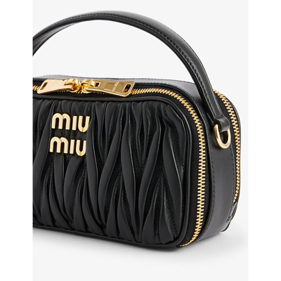 Shop Miu Miu Branded Matelassé Leather Cross-body Bag In Nero