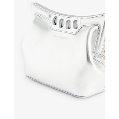 Shop Alexander Mcqueen The Peak Mini Leather Shoulder Bag In Silver