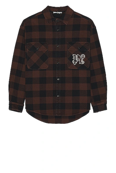Shop Palm Angels Check Overshirt In Brown