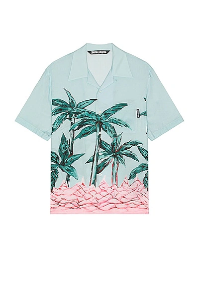 Shop Palm Angels Palms Row Bowling Shirt In Light Blue & Green