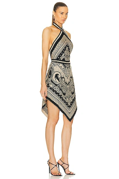 Shop Balmain Halterneck Paisley Knit Midi Dress In Ivoire & Noir