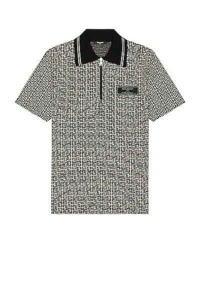 Balmain Pb Labyrinth Jacquard Polo Shirt In Black