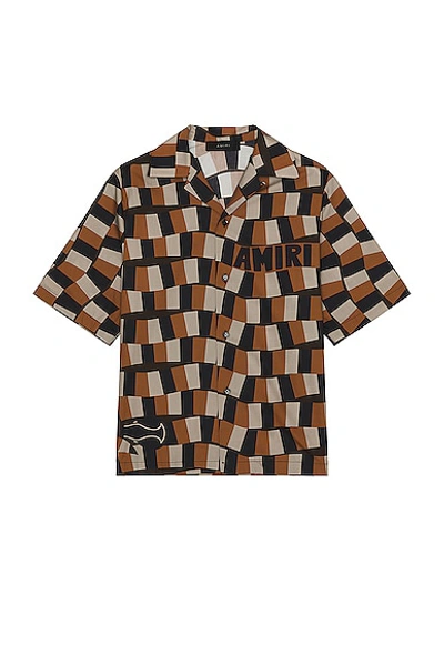 Shop Amiri Checkered Snake Poplin Shirt In Brown