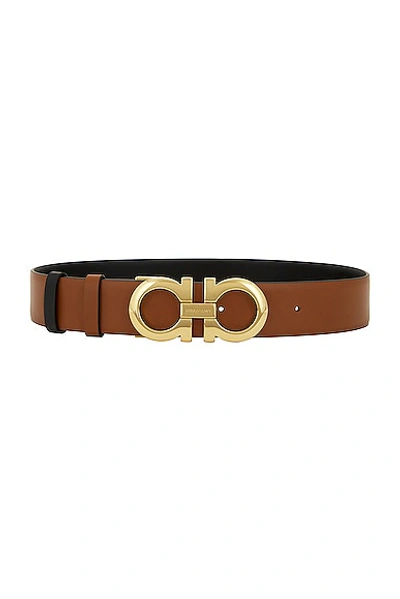 Ferragamo Reversible And Adjustable Gancini Belt In Sells & Nero