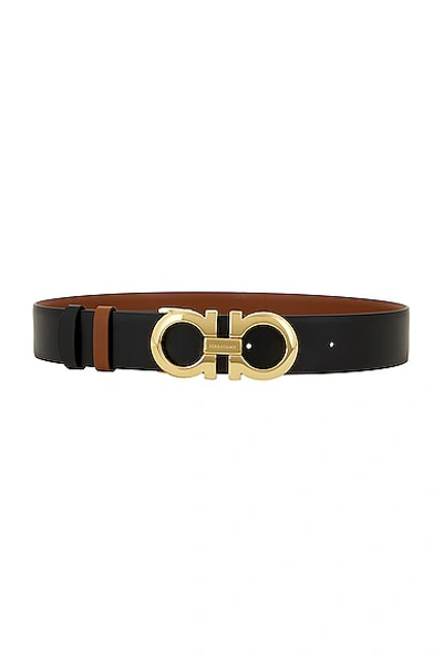 Ferragamo Reversible And Adjustable Gancini Belt In Sells & Nero