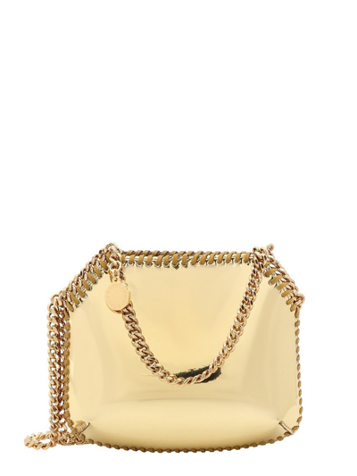 Shop Stella Mccartney Mirrored Logo Charm Mini Shoulder Bag In Gold