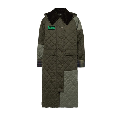 Shop Barbour X Ganni Logo Patch Quilted Trench Coat In Multi