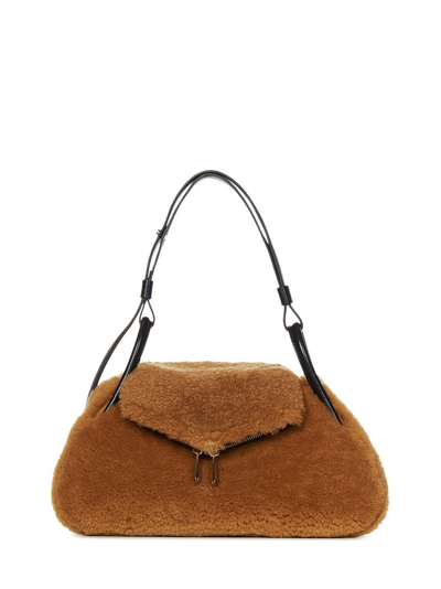 Shop Amina Muaddi Gemini Foldover Top Shoulder Bag In Brown