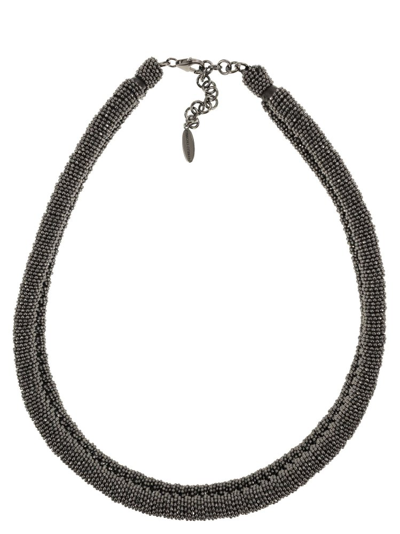 Shop Brunello Cucinelli Bead Detailed Necklace In Black