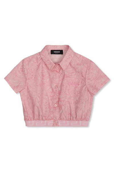 Shop Versace Kids Barocco Short In Pink