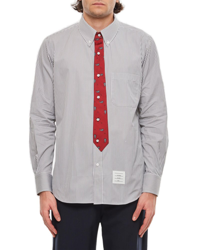 Shop Thom Browne Paisley Jacquard Tie Straight Fit Shirt In Grey