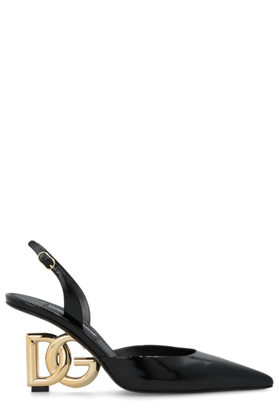 Shop Dolce & Gabbana Pointed Toe Dg Heel Slingbacks In Black