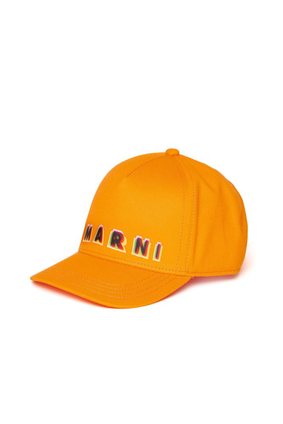 Shop Marni Kids Logo Printed Baseball Cap In Orange