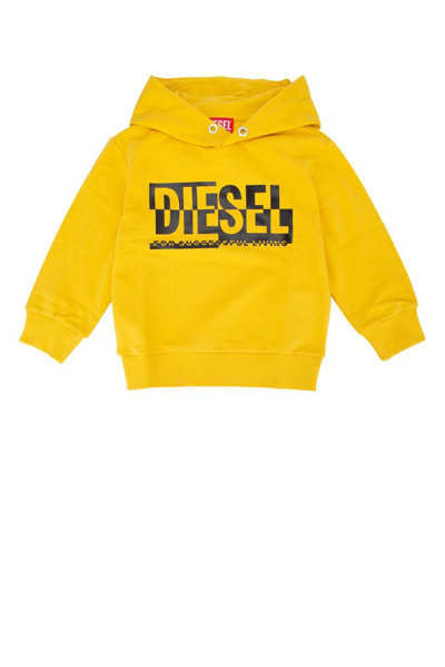 Shop Diesel Kids Spen Logo Printed Hoodie In Yellow