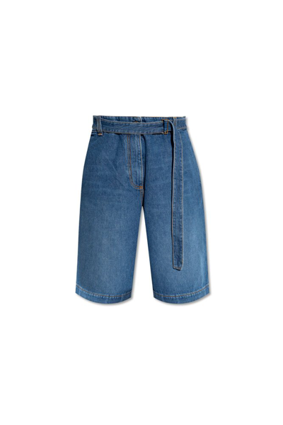 Shop Etro Pegaso Embroidered Denim Shorts In Blue