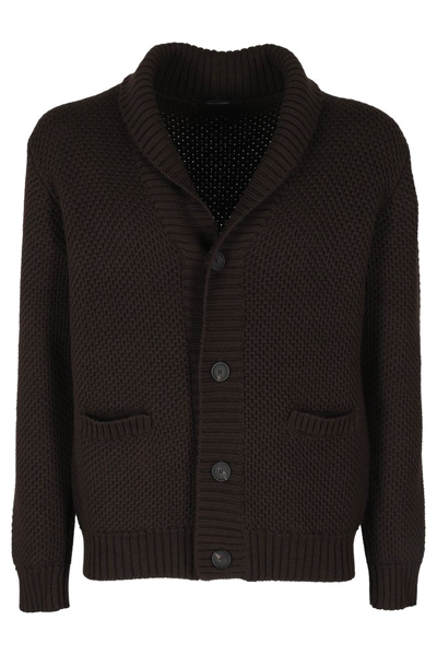 Shop Tagliatore Knitted Buttoned Cardigan In Brown