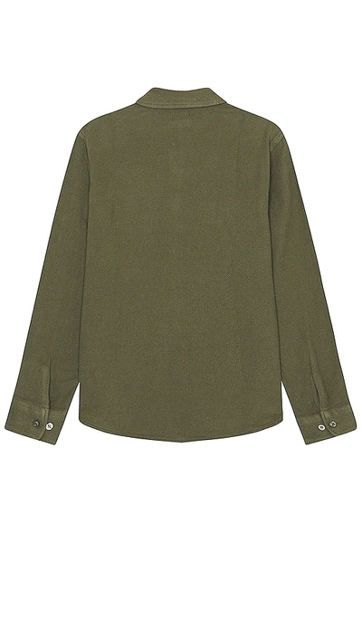 Shop Brixton Bowery Textured Loop Twill Overshirt In Olive