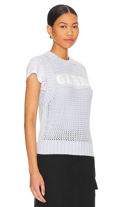 Ganni Textured Knit Vest With Statement Logo And Comfortable Fit In Baby Blue