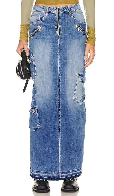 Shop Blanknyc Cargo Denim Maxi Skirt In Blue