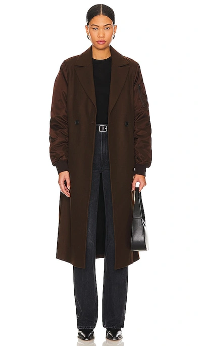 Allsaints Paulah Mixed Media Coat In Chocolate Brown