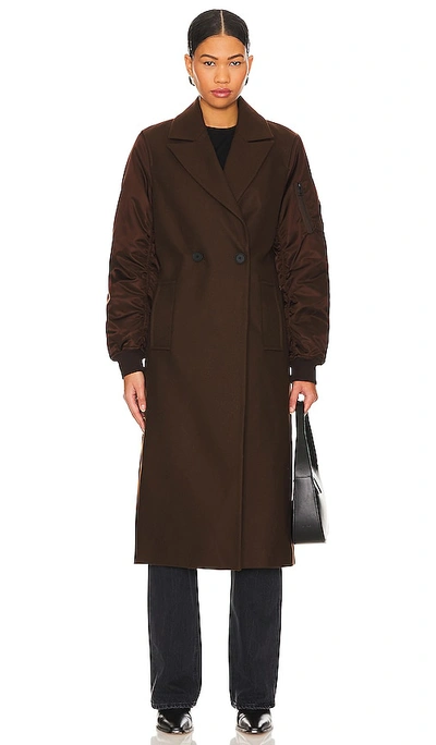 Allsaints Paulah Mixed Media Coat In Chocolate Brown