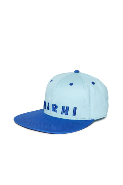 Shop Marni Kids Logo Embroidered Baseball Cap In Blue