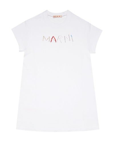 Shop Marni Kids Logo Embellished Crewneck Dress In White