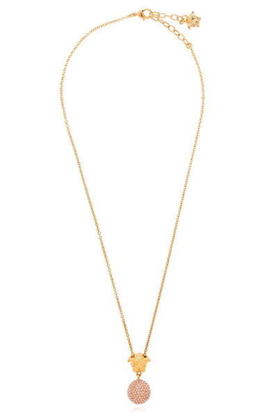 Shop Versace Medusa Pendant Embellished Necklace In Gold
