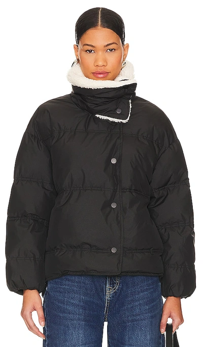 Shop Line & Dot Sage Faux Fur Puffer Jacket In Black