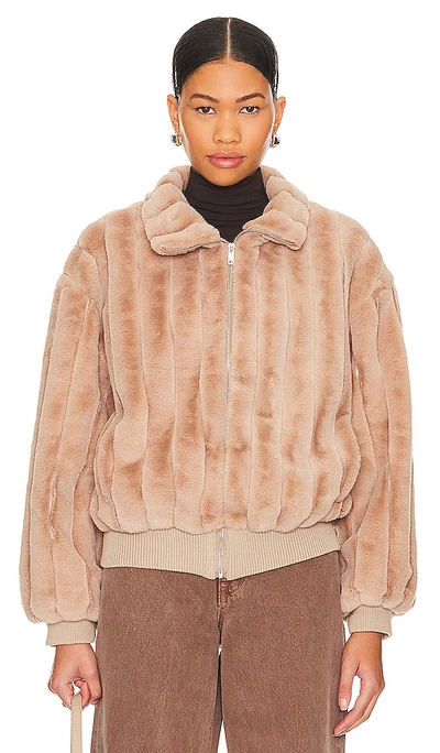 Shop Line & Dot Lux Faux Fur Jacket In Taupe