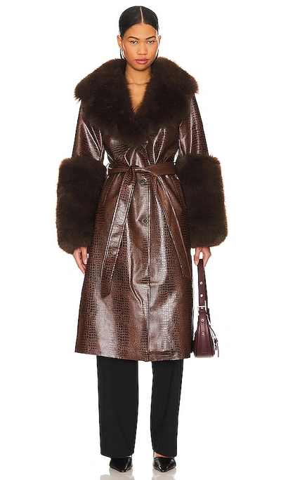 Shop Ow Collection Astrid Faux Fur Coat In Æ£•è‰²