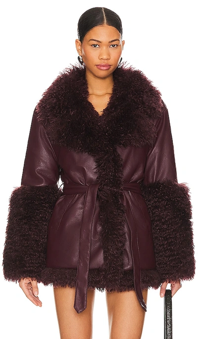 Shop Ow Collection Thora Faux Fur Jacket In Burgundy