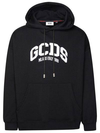 Shop Gcds Flocked Logo Drawstring Hoodie In Black