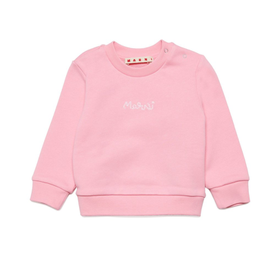 Shop Marni Kids Logo Embroidered Crewneck Sweatshirt In Pink