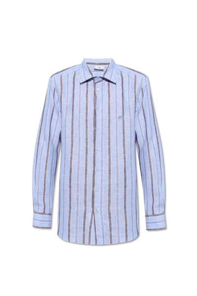 Shop Etro Logo Embroidered Striped Shirt In Multi