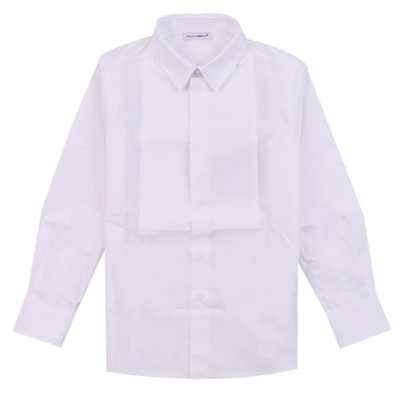 Shop Dolce & Gabbana Kids Dg Logo Jacquard Tuxedo Poplin Shirt In White