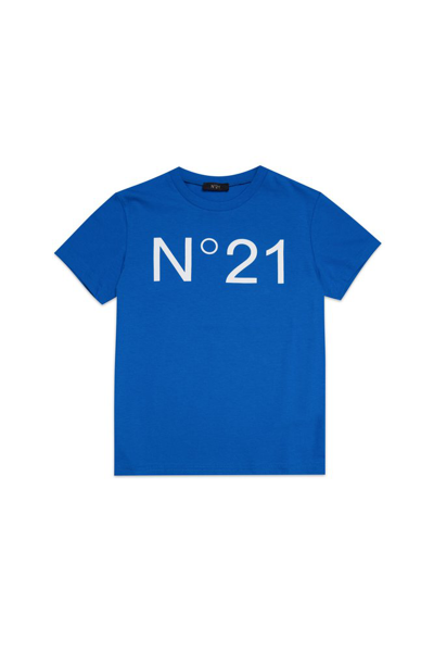 Shop N°21 Kids Logo Printed Crewneck T In Blue