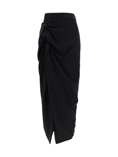 Shop Vivienne Westwood Ruched Detailed Midi Skirt In Black