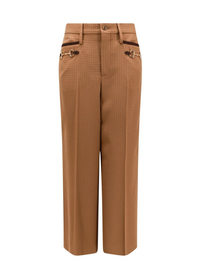 Shop Gucci Horsebit Detailed Tailored Trousers In Brown