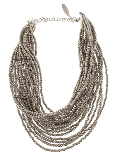 Shop Brunello Cucinelli Draped Beaded Necklace In Silver