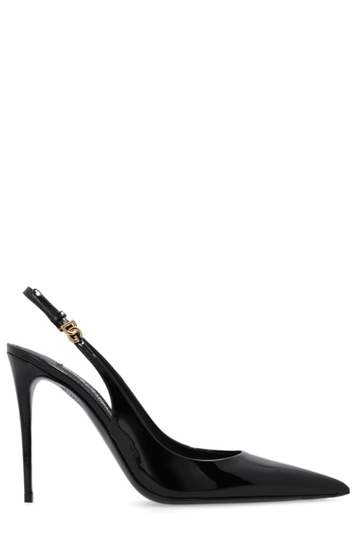 Shop Dolce & Gabbana Dg Logo Plaque Pointed Toe Slingbacks In Black