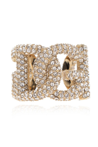 Shop Dolce & Gabbana Dg Embellished Open Back Ring In Gold